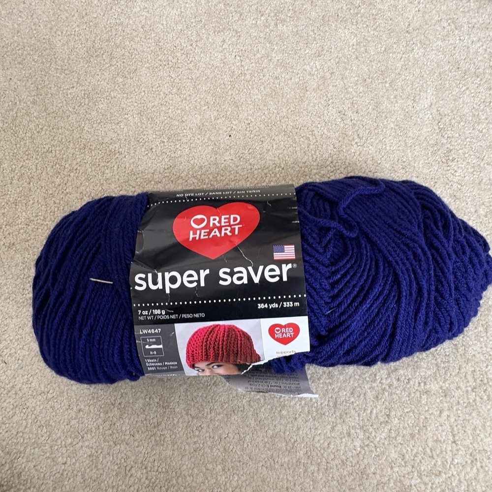 Red Heart Super Saver‎ Yarn Soft Navy 100% Acrylic 7 oz 364 yards Crochet Knit